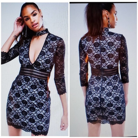 ASOS Black lace Dress 6 BodyCon mini halter  cocktail formal party NYE - Picture 1 of 8